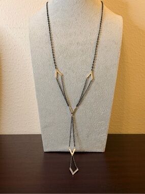 Premier Design NWOT Black Chain w/ Silver Accent Y-Shaped Necklace Coquette